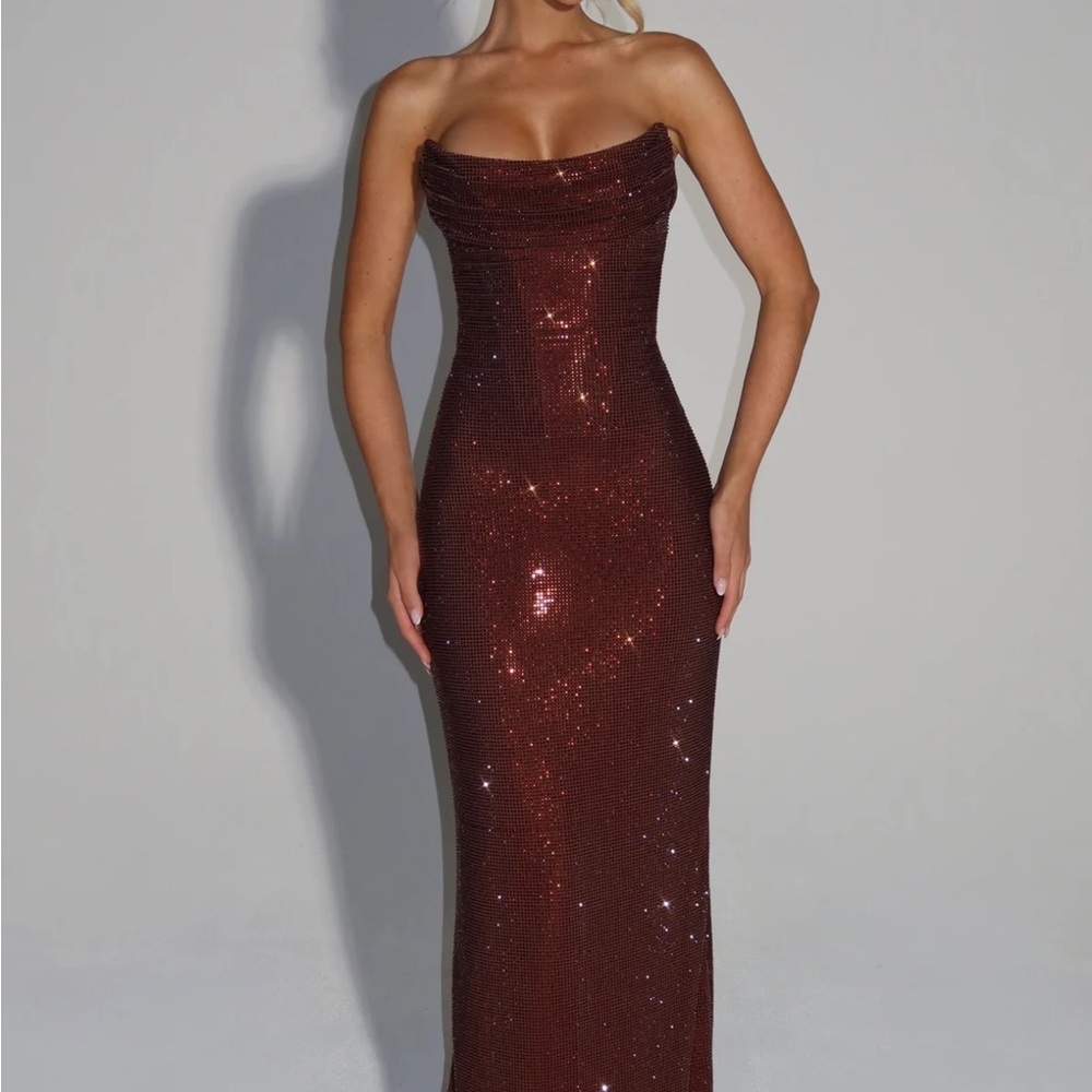 Babyboo Mirabella Dress in Plum Brown (sequin brown maxi dress)